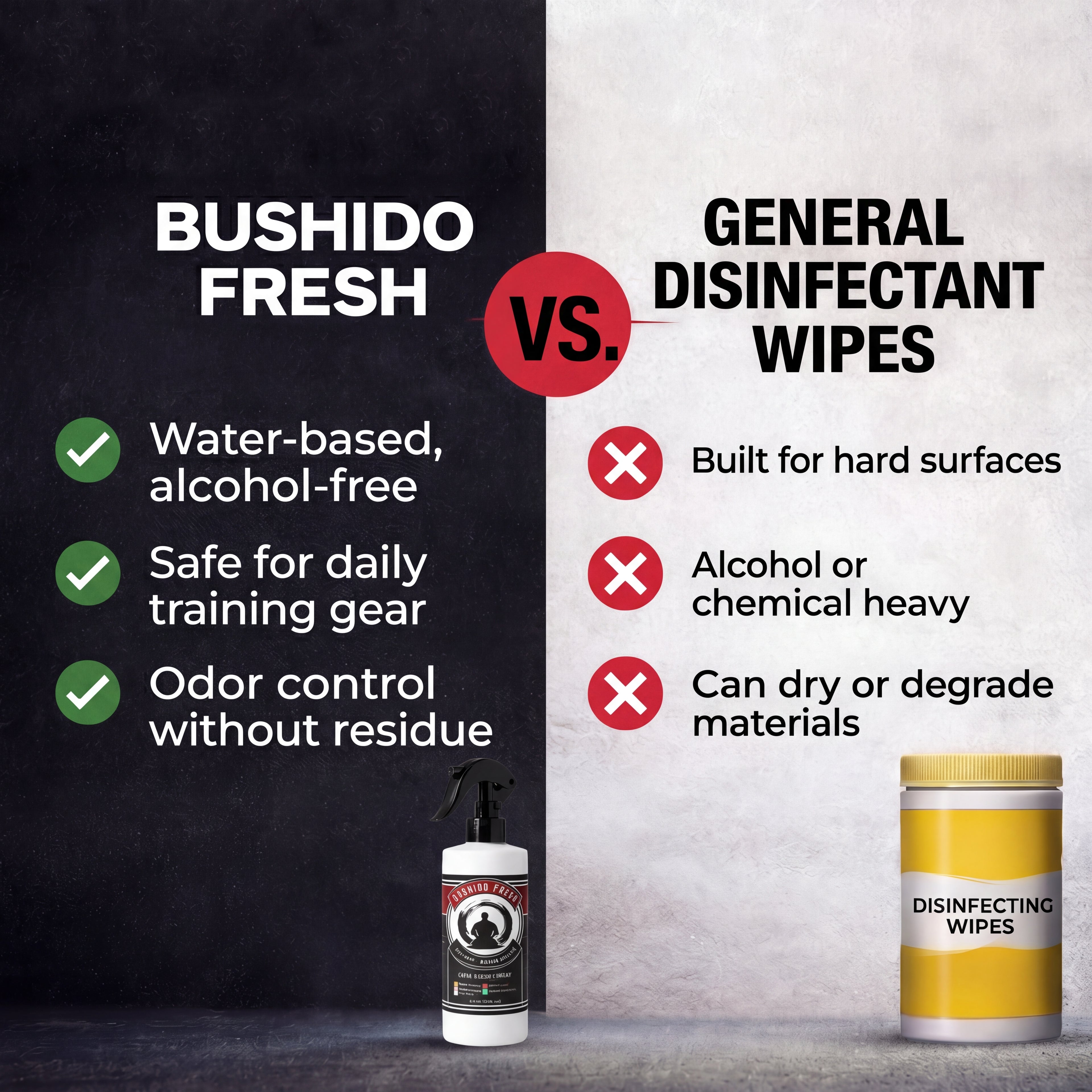 Alcohol-Free MMA & Jiu Jitsu Gear Spray - Odor Control for Gloves, Shin Guards, & Training Gear | Bushido Fresh